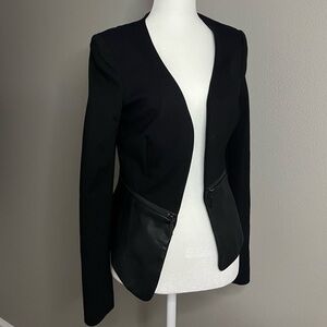 Eva Longoria the Limited Blazer tailored XS Black leather gunmetal cinch waist